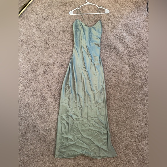 Beginning Boutique Green Maxi Slip Dress with Slit - Picture 3 of 6